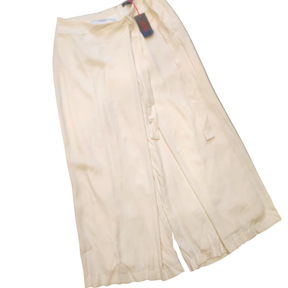 NWT Midnight Velvet Ivory Wide‎ Leg Pants With Tie Sz 16